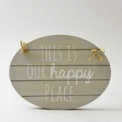 Dunelm Grey Happy Place Hanging Plaque -Cheap clocks Store 1000107362 alt01