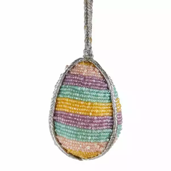 Dunelm Beaded Striped Rainbow Hanging Egg Decoration 4 Dunelm Beaded Striped Rainbow Hanging Egg Decoration - Image 2