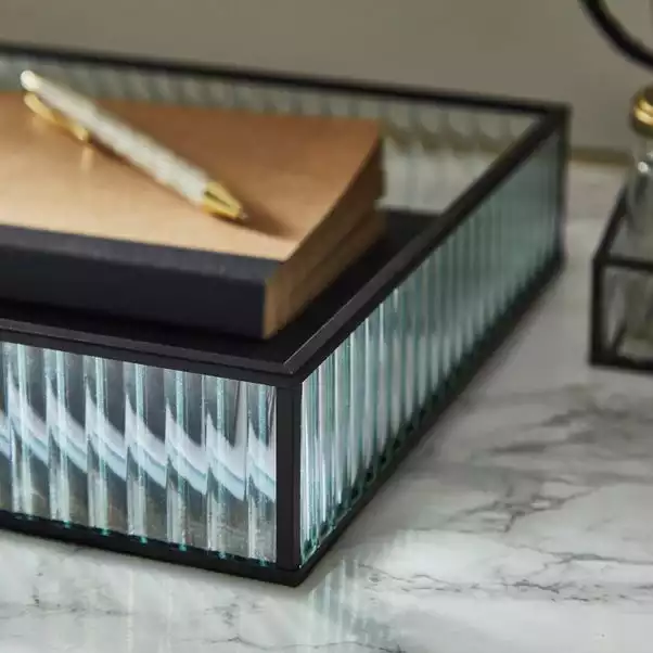 Dunelm Ribbed Glass Tray Black 39cm 4 Dunelm Ribbed Glass Tray Black 39cm - Image 2