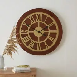Dunelm Wooden Clock Walnut Gold 60cm