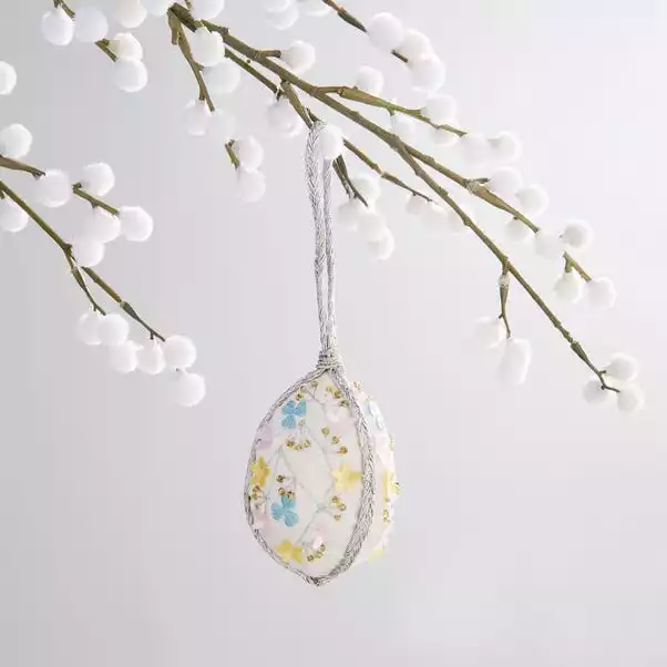 Dunelm White Embroidered Hanging Egg Decoration 3 Dunelm White Embroidered Hanging Egg Decoration
