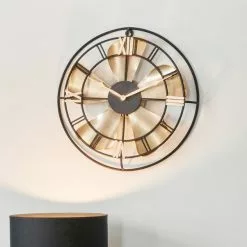 Pacific Lifestyle Antique Brass & Black Fan Design Wall Clock 46cm