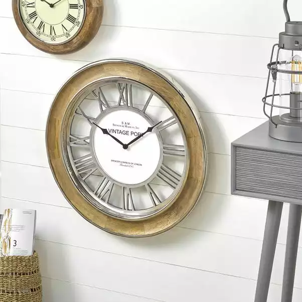 Pacific Lifestyle Polished Nickel & Mango Wood Round Wall Clock 58cm 3 Pacific Lifestyle Polished Nickel & Mango Wood Round Wall Clock 58cm