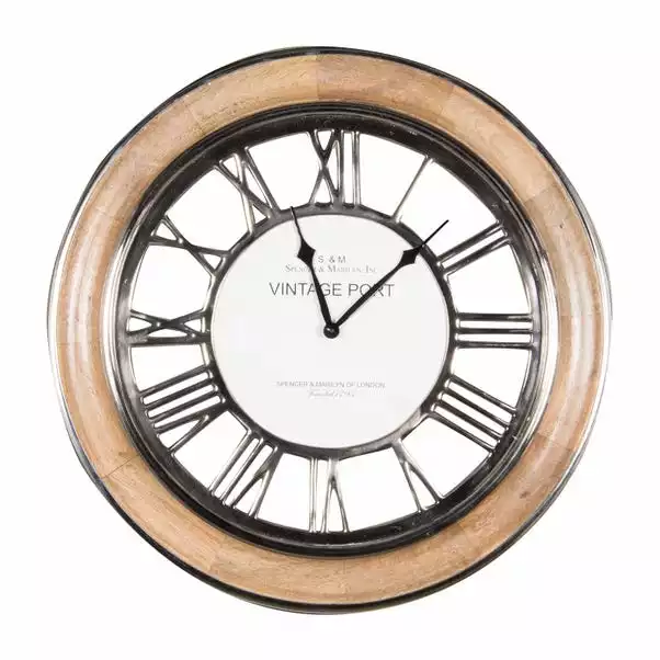Pacific Lifestyle Polished Nickel & Mango Wood Round Wall Clock 58cm 4 Pacific Lifestyle Polished Nickel & Mango Wood Round Wall Clock 58cm - Image 2